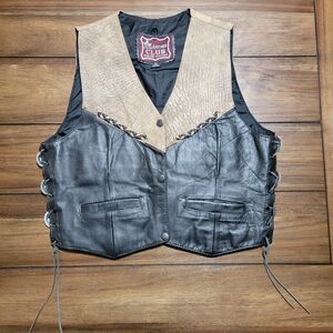 Leather Club Genuine Leather Western Vest 3 Snap Front - Size Medium